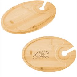HH75092 Wine & Dine Recessed Bamboo Tray With Wine Glass Holder And Custom Imprint